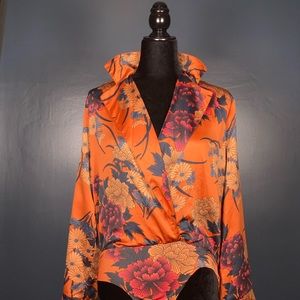 Zara Women’s Bodysuit Size M Floral Long Sleeve